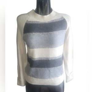 Denver Hayes White and Grey Striped Mock Neck Sweater S